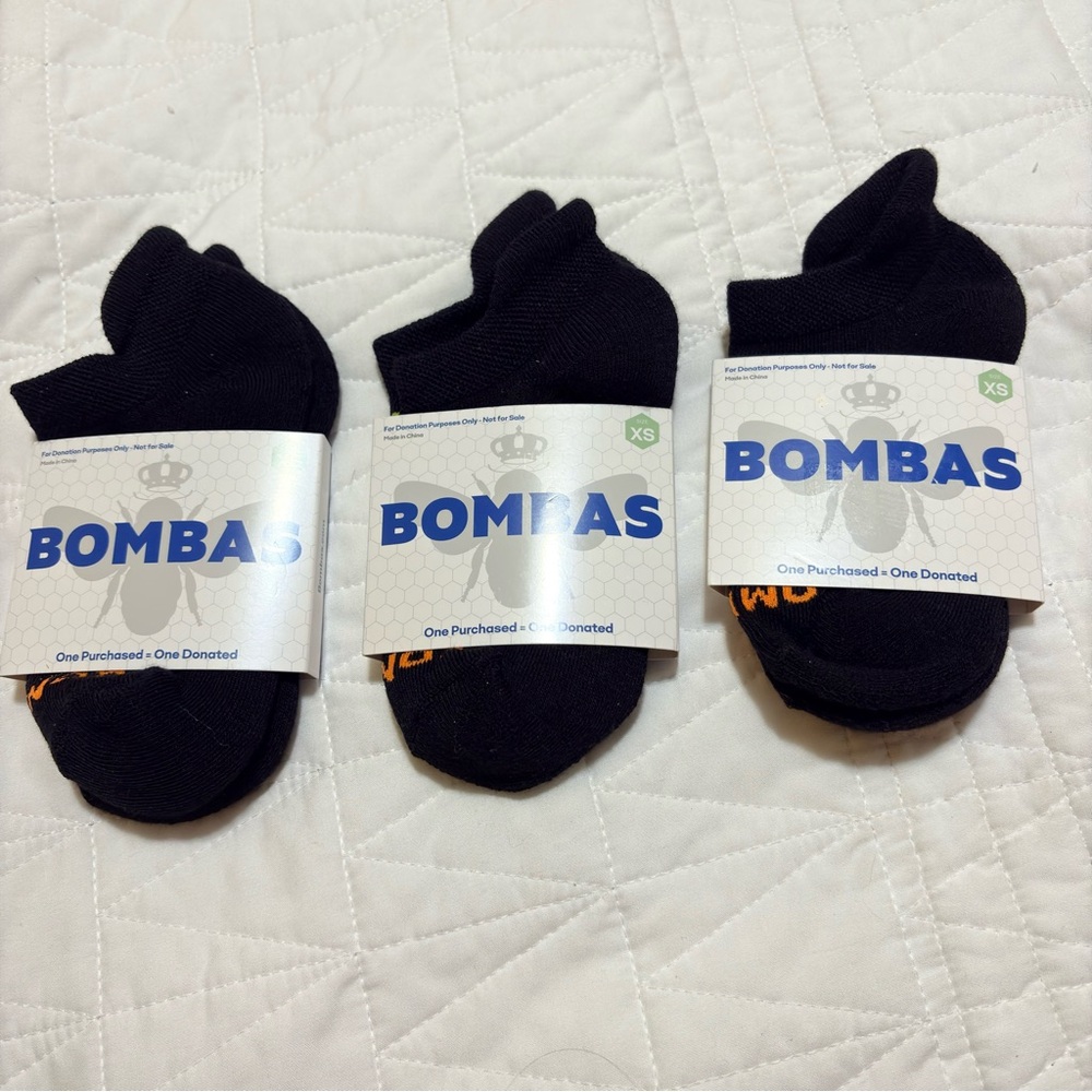 Bombas Ankle Socks Black Blue Honeycomb Grip  Set of 3 XS